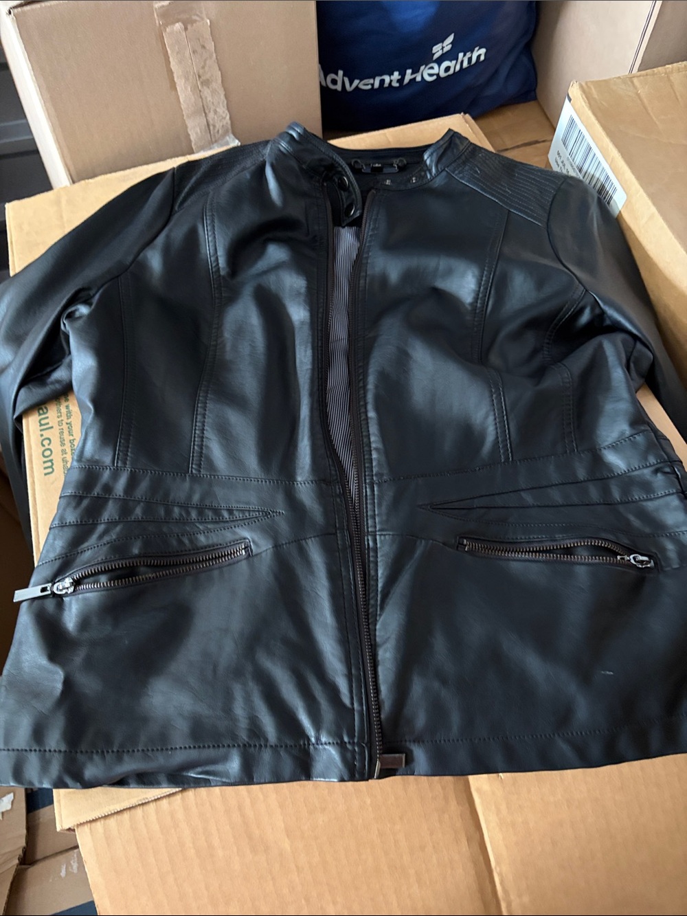Women’s Black Faux Leather Zip Jacket